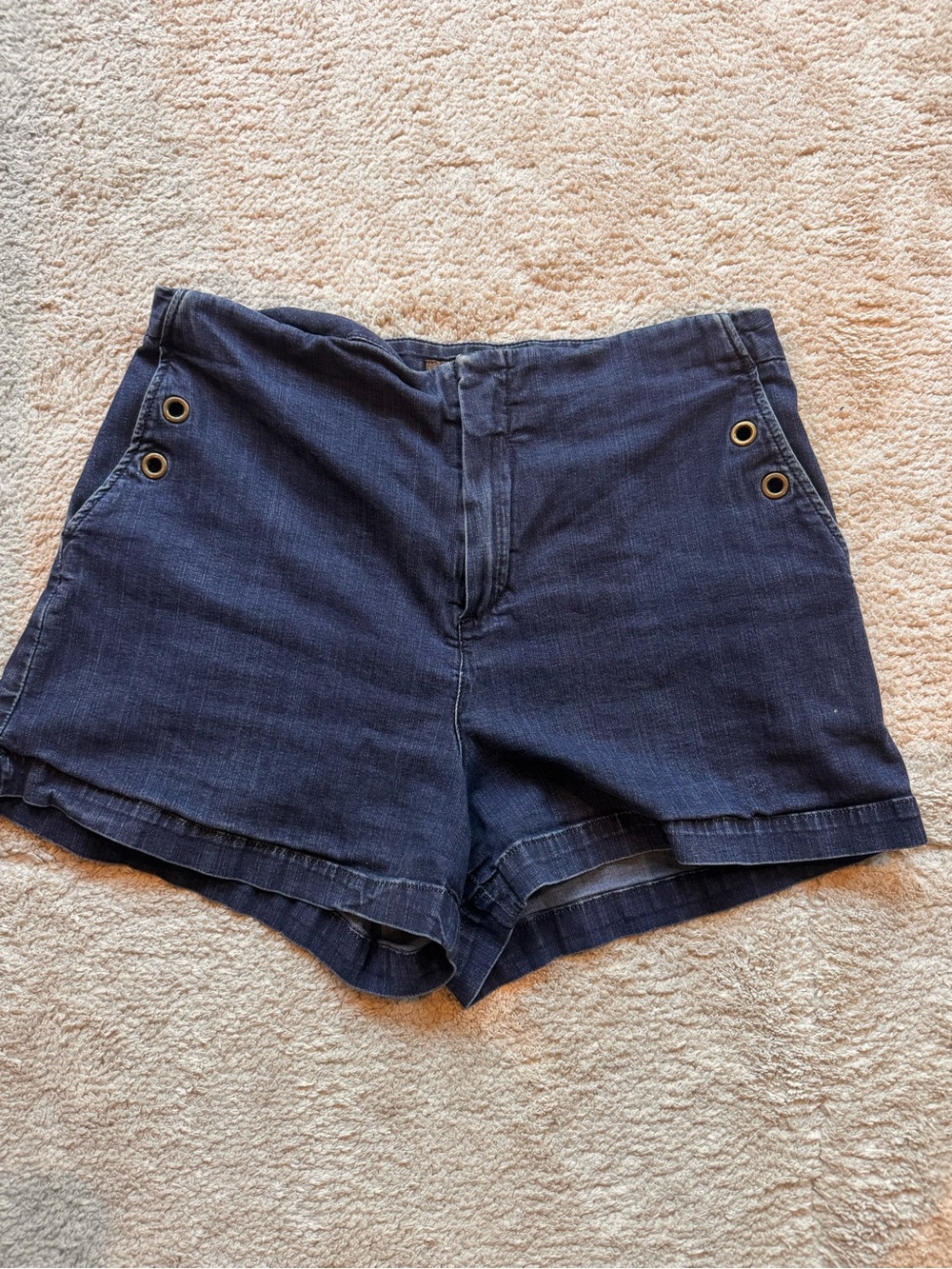 Fossil Dark Blue Denim High-Rise Shorts with Grommet Detail